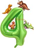 Dinozor Konsept Yeşil Rakam 4 Yaş Balon 100 cm Yeşil Renk Dinazor Yaş Balon Uçan Helyum Sayı Balon