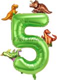 Dinozor Konsept Yeşil Rakam 5 Yaş Balon 100 cm Yeşil Renk Dinazor Yaş Balon Uçan Helyum Sayı Balon