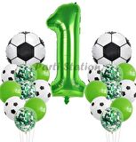 Futbol Maç Konsept Yeşil Rakam 1 Yaş Balon 100 cm Futbol Konsept Yeşil Parti Doğum Günü Balon Seti