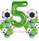 Futbol Maç Konsept Yeşil Rakam 5 Yaş Balon 100 cm Futbol Konsept Yeşil Parti Doğum Günü Balon Seti