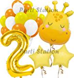 Sevimli Zürafa Konsept 2 Yaş Balon Set Safari Tema Zürafa Parti Doğum Günü Balon Set