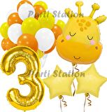 Sevimli Zürafa Konsept 3 Yaş Balon Set Safari Tema Zürafa Parti Doğum Günü Balon Set