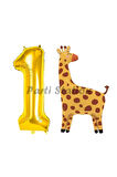 Safari Zürafa Balon 8 Yaş Balon Set Safari Konsept Sevimli Zürafa Balon ve Gold Renk Rakam Balon