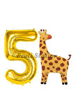 Safari Zürafa Balon 8 Yaş Balon Set Safari Konsept Sevimli Zürafa Balon ve Gold Renk Rakam Balon