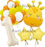 Safari Sevimli Zürafa Tema 1 Yaş Balon Set Safari Konsept Zürafa Parti Doğum Günü Balon Set
