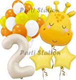 Safari Sevimli Zürafa Tema 2 Yaş Balon Set Safari Konsept Zürafa Parti Doğum Günü Balon Set