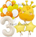 Safari Sevimli Zürafa Tema 3 Yaş Balon Set Safari Konsept Zürafa Parti Doğum Günü Balon Set