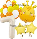 Safari Sevimli Zürafa Tema 7 Yaş Balon Set Safari Konsept Zürafa Parti Doğum Günü Balon Set