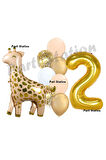 Zürafa Balon Set Safari Zürafa 2 Yaş Balon Set Sevimli Zürafa ve Gold Rakam Balon Doğum Günü Set
