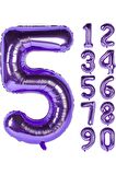 5 Yaş Mor Renk Rakam Folyo Balon 5 Beş Rakam Mor Renk Helyum Uçan Folyo Balon 100 Cm Rakam Balon