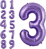 3 Yaş Mor Renk Rakam Folyo Balon 3 Üç Rakam Mor Renk Helyum Uçan Folyo Balon 100 CM Rakam Balon