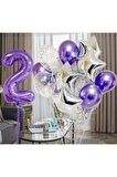 Mor 2 Yaş Balon Seti Mor Renk Rakam Balon Set Doğum Günü Parti Mor Renk Helyum Balon Mor Rakam Balon