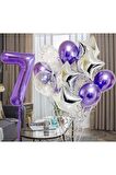 Mor 7 Yaş Balon Seti Mor Renk Rakam Balon Set Doğum Günü Parti Mor Renk Helyum Balon Mor Rakam Balon