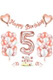 Rose Gold 5 Yaş Folyo Balon Seti Ve Happy Birthday Banner Rosegold Doğum Günü Parti Seti