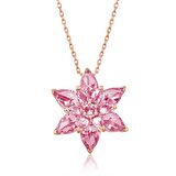 Gümüş Pembe Lotus Çiçeği Kolye 