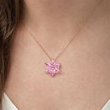 Gümüş Pembe Lotus Çiçeği Kolye 