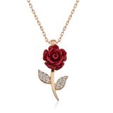 ​Gümüş Kırmızı Gül Kolye 