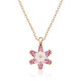 Gümüş Pembe Lotus Çiçeği Kolye 