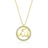Gümüş Gold Arapça Allah Yazılı Bayan Kolye