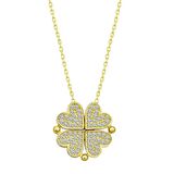 Gümüş Beyaz Taşlı Kalpli Açılabilen Yonca Kadın Kolye