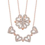 Gümüş Beyaz Taşlı Kalpli Açılabilen Yonca Kadın Kolye