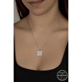 Swarovski Crystal Taşlı Kare Gümüş Kadın Kolye