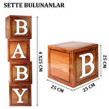 Baby Yazılı Ahşap Damarlı Baby Shower Dekorasyon Kutu Set