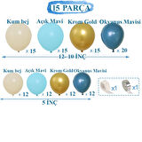 Okyanus Mavi, Deniz Kumu ve Krom Gold Temalı  115 Adet Balon Zincir Set