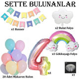 Gökkuşağı Bulut Konsepti 4 Yaş Doğum Günü Parti Kutlama Seti