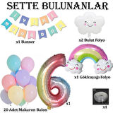 Gökkuşağı Bulut Konsepti 6 Yaş Doğum Günü Parti Kutlama Seti