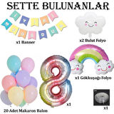 Gökkuşağı Bulut Konsepti 8 Yaş Doğum Günü Parti Kutlama Seti