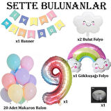 Gökkuşağı Bulut Konsepti 9 Yaş Doğum Günü Parti Kutlama Seti