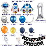 Uzay Temalı Doğum Günü Seti 1 Yaş; 4 Adet Folyo, 60 Lateks Balon, Banner, Balon Zinciri, Balon Bandı