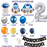 Uzay Temalı Doğum Günü Seti 2 Yaş; 4 Adet Folyo, 60 Lateks Balon, Banner, Balon Zinciri, Balon Bandı