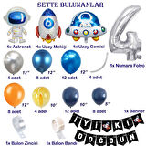 Uzay Temalı Doğum Günü Seti 4 Yaş; 4 Adet Folyo, 60 Lateks Balon, Banner, Balon Zinciri, Balon Bandı
