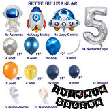 Uzay Temalı Doğum Günü Seti 5 Yaş; 4 Adet Folyo, 60 Lateks Balon, Banner, Balon Zinciri, Balon Bandı