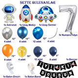 Uzay Temalı Doğum Günü Seti 7 Yaş; 4 Adet Folyo, 60 Lateks Balon, Banner, Balon Zinciri, Balon Bandı