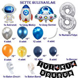 Uzay Temalı Doğum Günü Seti 8 Yaş; 4 Adet Folyo, 60 Lateks Balon, Banner, Balon Zinciri, Balon Bandı