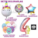 4 Yaş Gökkuşağı Konsepti Unicorn Temalı Doğum Günü Parti Kutlama Seti