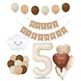 1 Yaş Retro Doğum Günü Seti; Krem Rakam Folyo, Banner, Kalp Folyo ve Lateks Balon