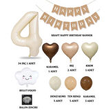 4 Yaş Retro Doğum Günü Seti; Krem Rakam Folyo, Banner, Kalp Folyo ve Lateks Balon