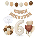 6 Yaş Retro Doğum Günü Seti; Krem Rakam Folyo, Banner, Kalp Folyo ve Lateks Balon