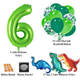 6 Yaş Dinazor Set; Rakam Folyo, 3 Adet Mini Dinazor ve 10 lu Balon