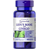 Puritans Pride Lion's Mane and Ginkgo, Aslan Yelesi Mantarı+Ginkgo Özütü 60 Caps