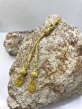 Gümüş Kazaziye Zirkon Kristal Taşlı İki Sallantılı Gümüş Tesbih Püskülü