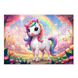 Ahşap Mdf Puzzle Yapboz Gökkuşağı Altında Unicorn 50 Parça 35*50 cm