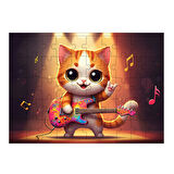 Ahşap Mdf Puzzle Yapboz Gitar Çalan Kedi 50 Parça 35*50 cm