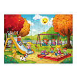 Ahşap Mdf Puzzle Yapboz Parkta Çocuk Eğlencesi 50 Parça 35*50 cm