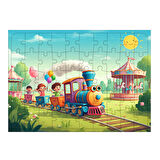 Ahşap Mdf Puzzle Yapboz Lunapark Tren Eğlencesi 50 Parça 35*50 cm