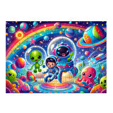 Ahşap Mdf Puzzle Yapboz Uzaylıların Eğlenceli Dünyası 50 Parça 35*50 cm